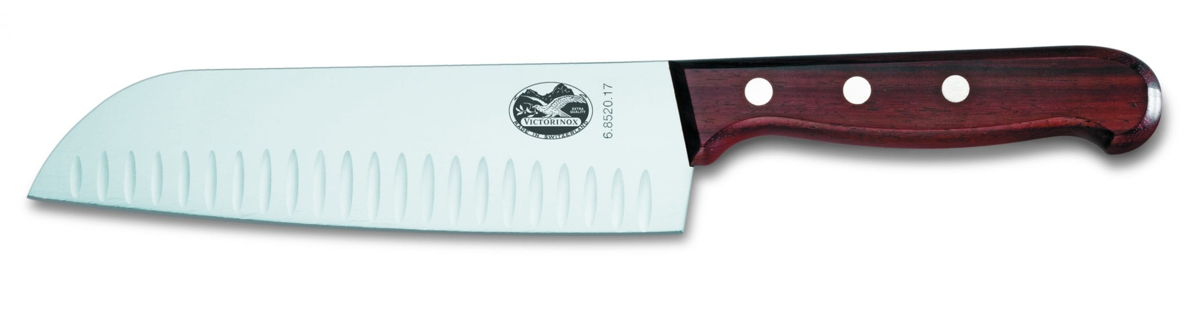 Nóż Santoku, ryflowane ostrze, 17 cm, drewniana rękojeść, w pudełku prezentowym - Victorinox