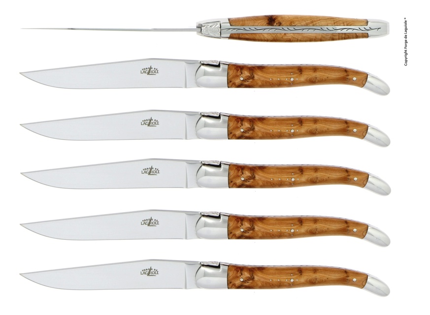 Zestaw 6 noży jadalnych, rączka z litego drewna - Forge de Laguiole
