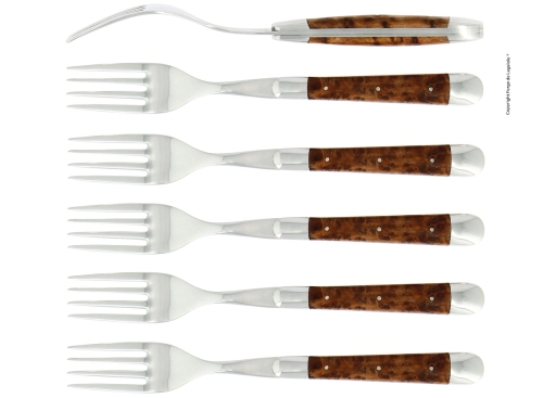 Sześć widelców, uchwyt Tuja, polerowany, Tradition - Forge de Laguiole