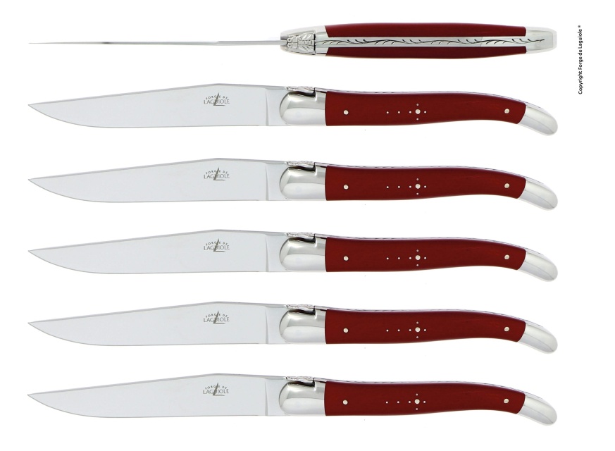 Zestaw 6 noży jadalnych, rączka z czerwonej mikarty - Forge de Laguiole