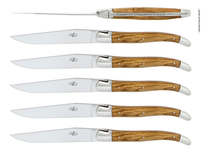 Zestaw 6 noży jadalnych, rączka z drewna oliwnego - Forge de Laguiole