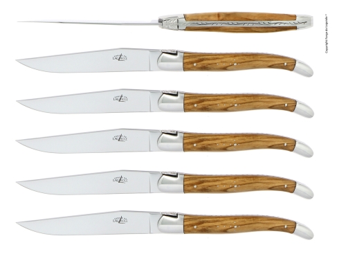 Sześć noży, rękojeść z drewna oliwnego, polerowana, Tradition - Forge de Laguiole