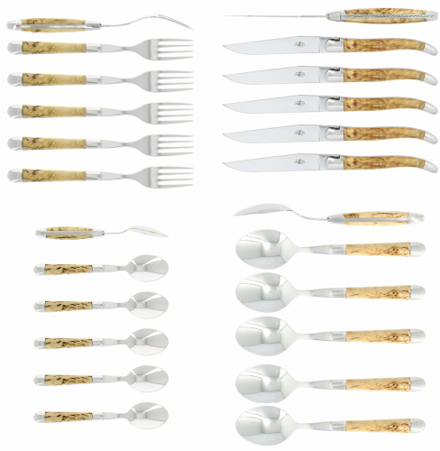 Zestaw sztućców 03, rękojeści brzozowe, polerowane, Tradition - Forge de Laguiole