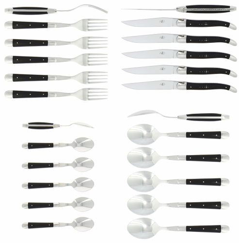 Zestaw sztućców 03, hebanowe uchwyty, polerowane, Tradition - Forge de Laguiole