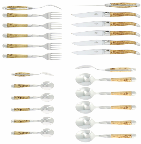 Zestaw sztućców 05, rękojeści brzozowe, polerowane, Tradition - Forge de Laguiole