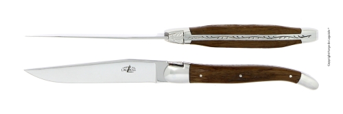 Dwa noże, rękojeść z kory skamieniałego dębu, polerowane, Tradition - Forge de Laguiole