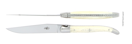 Dwa noże, rękojeść z kości, polerowane, Tradition - Forge de Laguiole