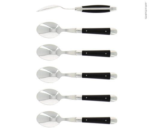 Sześć łyżeczek deserowych, hebanowe uchwyty, polerowane, Tradition - Forge de Laguiole