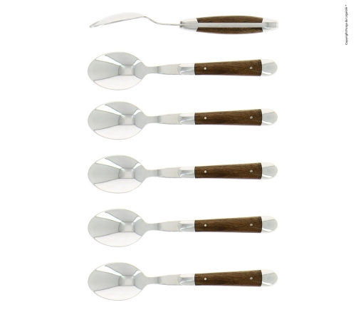 Sześć łyżeczek deserowych, uchwyt z orzecha włoskiego, polerowany, Tradition - Forge de Laguiole