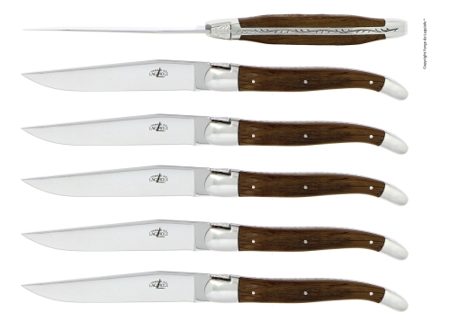 Sześć noży, rękojeść z kory skamieniałego dębu, polerowana, Tradition - Forge de Laguiole