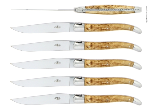 Sześć noży, rękojeść brzozowa, polerowana, Tradition - Forge de Laguiole