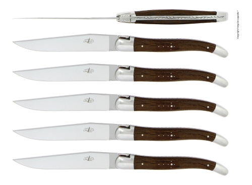 Sześć noży, rękojeść ze skamieniałego dębu, polerowana, Tradition - Forge de Laguiole