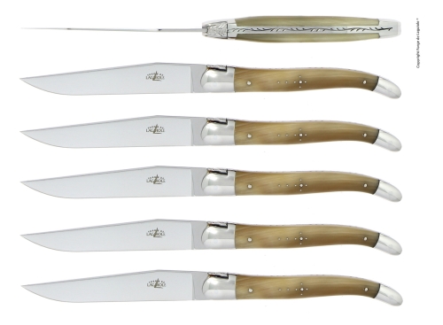 Sześć noży, rękojeść z jasnego rogu, polerowana, Tradition - Forge de Laguiole