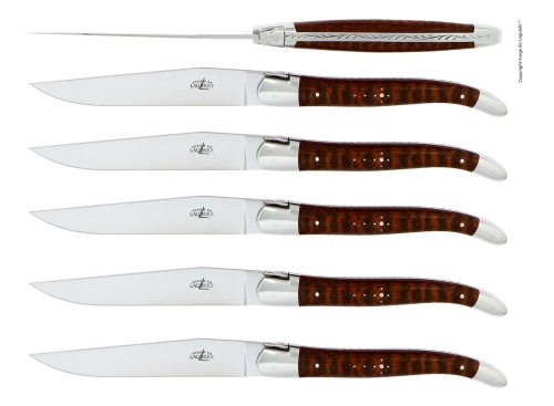 Sześć noży, rękojeść z drewna wężowego, polerowana, Tradition - Forge de Laguiole