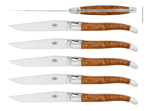 Sześć noży, drewniana rękojeść w kształcie lwa, polerowana, Tradition - Forge de Laguiole