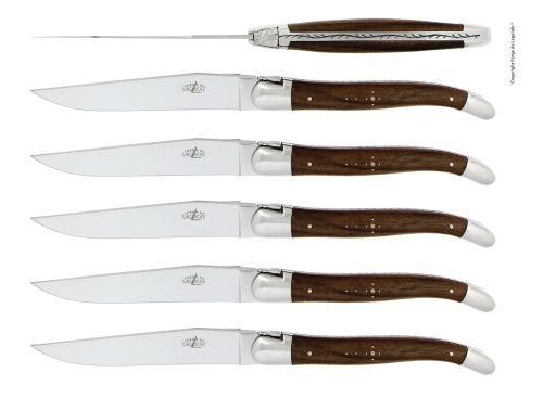 Sześć noży, rękojeść z orzecha włoskiego, polerowana, Tradition - Forge de Laguiole