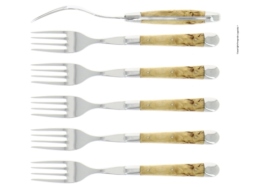 Sześć widelców, uchwyt brzozowy, polerowany, Tradition - Forge de Laguiole