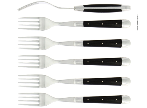 Sześć widelców, hebanowe uchwyty, polerowane, Tradition - Forge de Laguiole