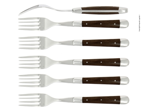 Sześć widelców, uchwyt ze skamieniałego dębu, polerowany, Tradition - Forge de Laguiole