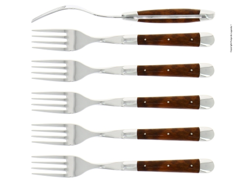 Sześć widelców, uchwyt z drewna wężowego, polerowany, Tradition - Forge de Laguiole