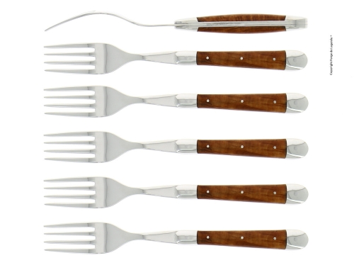 Sześć widelców, drewniany uchwyt, polerowany, Tradition - Forge de Laguiole