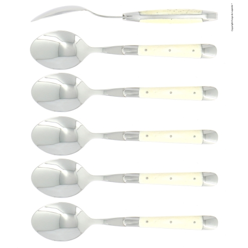 Sześć łyżek, uchwyt z kości, polerowane, Tradition - Forge de Laguiole