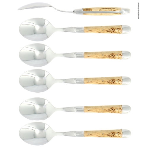 Sześć łyżek, uchwyt brzozowy, polerowany, Tradition - Forge de Laguiole