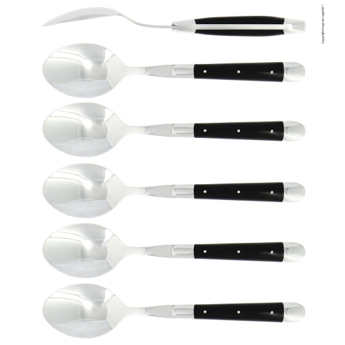 Sześć łyżek, hebanowe uchwyty, polerowane, Tradition - Forge de Laguiole