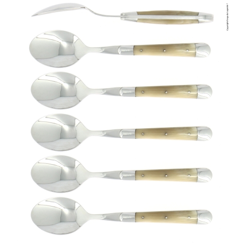 Sześć łyżek, uchwyt z jasnego rogu, polerowany, Tradition - Forge de Laguiole