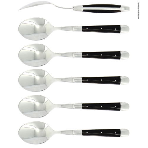 Sześć łyżek, uchwyt z ciemnego rogu, polerowany, Tradition - Forge de Laguiole