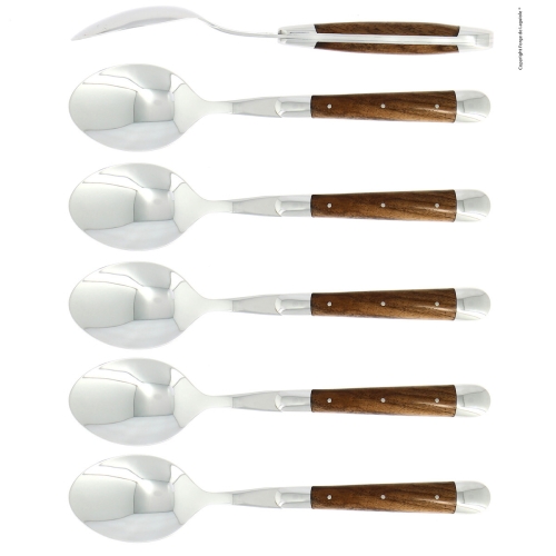 Sześć łyżek, uchwyt z orzecha włoskiego, polerowany, Tradition - Forge de Laguiole