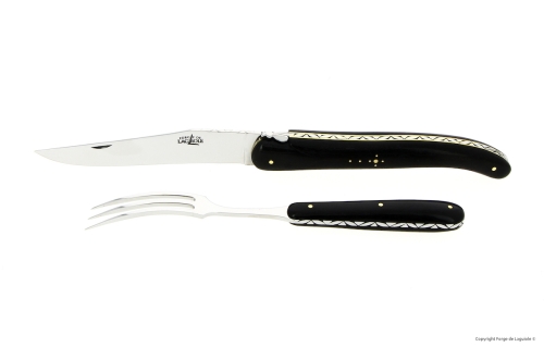 Zestaw do rzeźbienia 21 cm, uchwyt hebanowy, składany, sygnatura - Forge de Laguiole