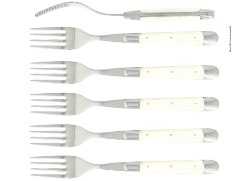 Sześć widelców, uchwyt z kości, polerowany, Tradition - Forge de Laguiole