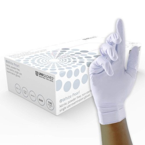 Rękawice nitrylowe, białe, 100 sztuk - Unigloves