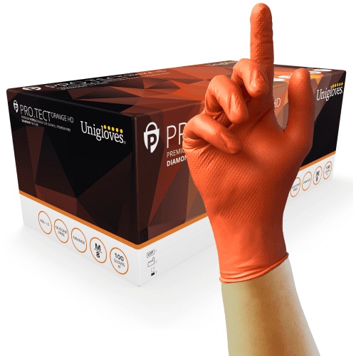 Rękawice nitrylowe, pomarańczowe, bardzo mocne, 100 sztuk - Unigloves - Medium