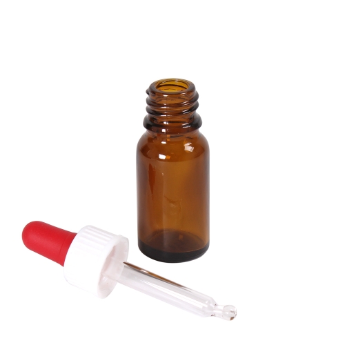 Brązowa butelka z kroplomierzem i szklaną pipetą, 10 ml