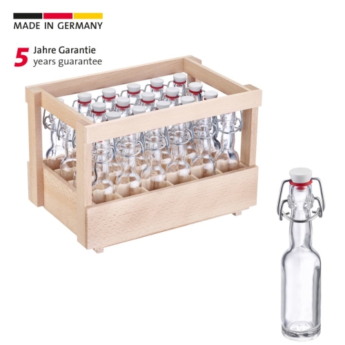 Szklana butelka z korkiem obrotowym z drewnianym pudełkiem, 40 ml, opakowanie 24 sztuki - Westmark