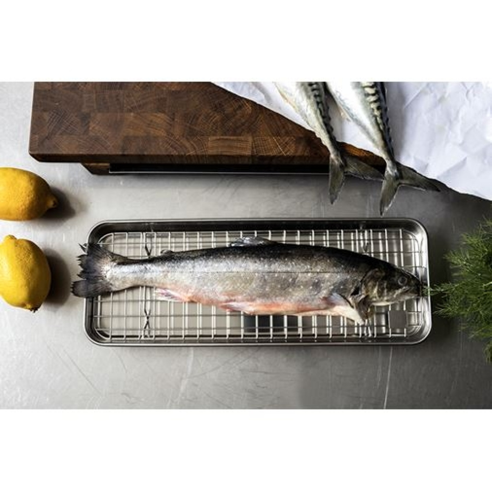 Pojemnik gastronomiczny/blacha z rusztem, 38x14 cm, stal nierdzewna - Culimat