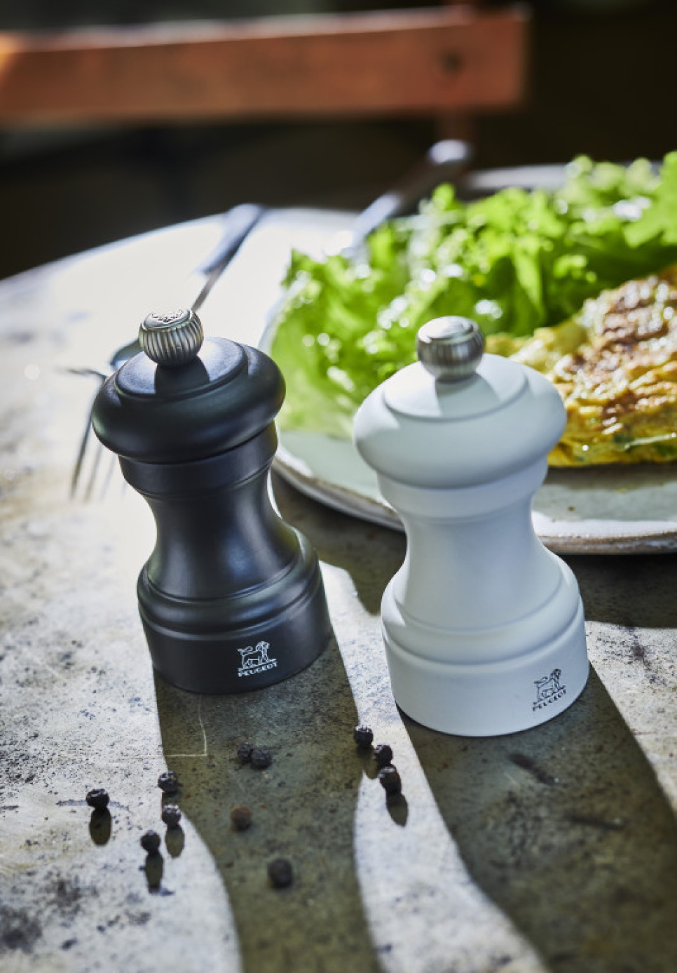 Zestaw młynków do soli i pieprzu, 10 cm, Bistro Duo - Peugeot - Czarny & Biały