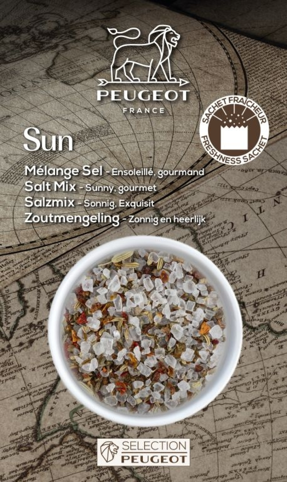 Mieszanka Soli do Młynka, Sun, 135g - Peugeot w grupie Gotowanie / Przyprawy i środki aromatyzujące / Sól w The Kitchen Lab (1090-35446)