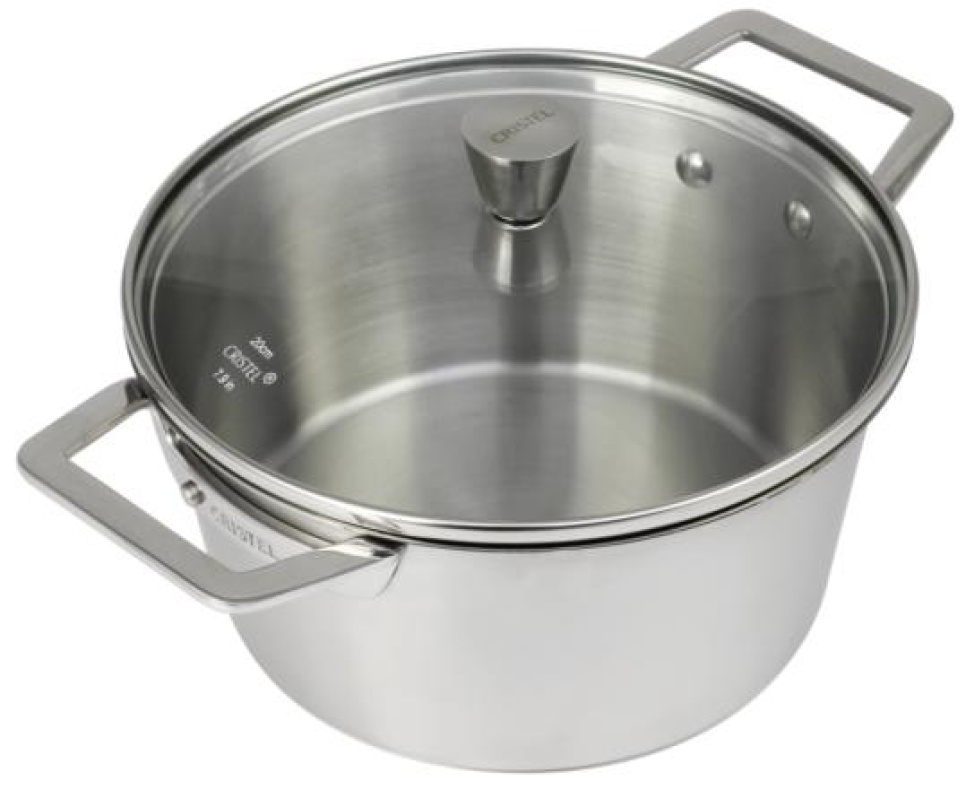 Garnek ze stali nierdzewnej z dwoma uszami i szklaną pokrywką, 1826 - Cristel Garnek ze stali nierdzewnej z dwoma uszami i szklaną pokrywką, 1826 - Cristel