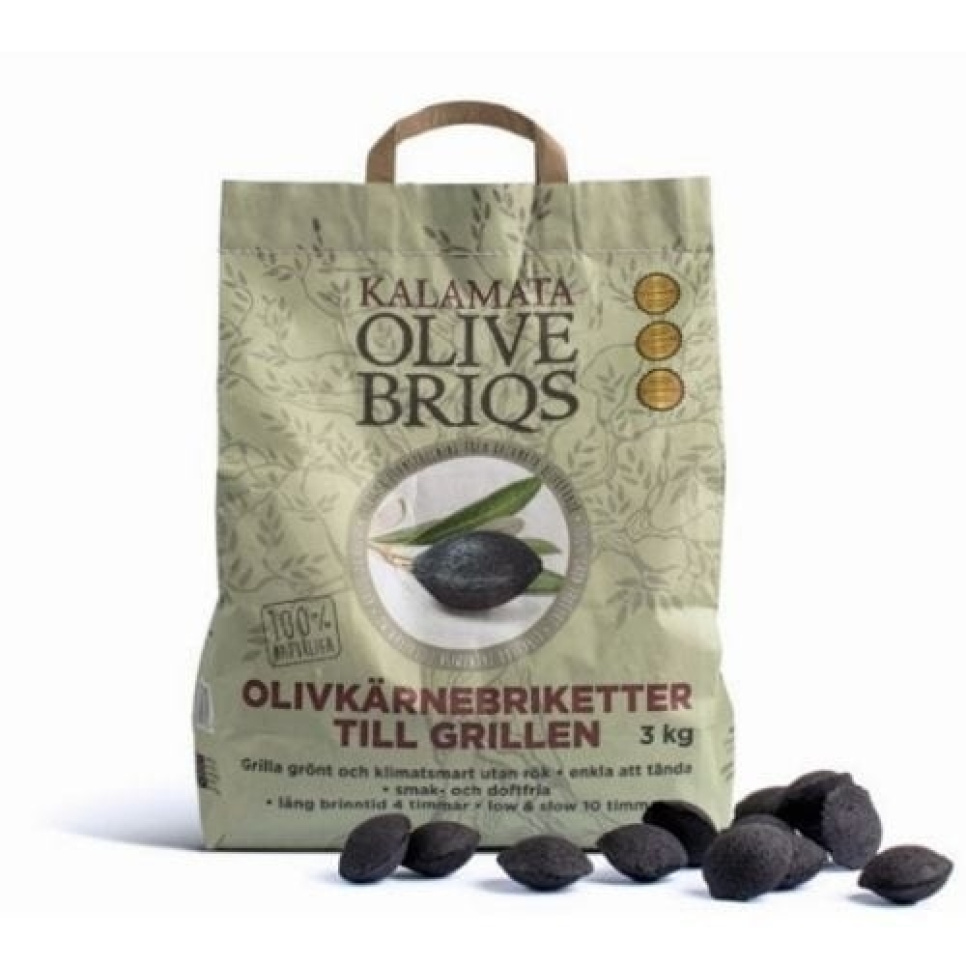 Olive Briqs, brykiet z węgla drzewnego, 3 kg - Kalamata w grupie Grille, kuchenki i piekarniki / Węgiel i brykiety do grilla / brykiety w The Kitchen Lab (1282-25186)