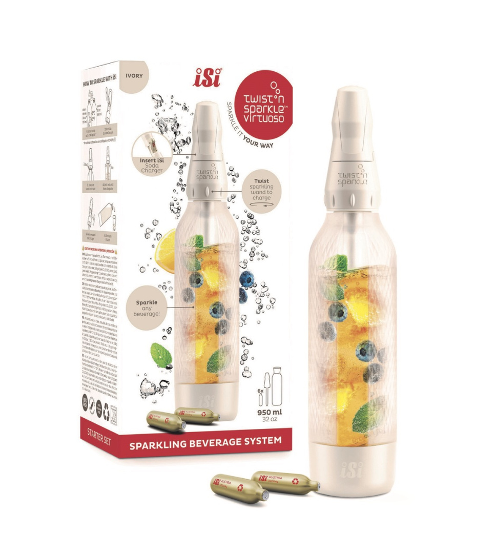 Twist\'n Sparkle Virtuoso Starter Set, Ivory White - iSi w grupie Urządzenia kuchenne / Pozostałe urządzenia kuchenne / Maszyna do produkcji kwasu węglowego w The Kitchen Lab (1362-35569)