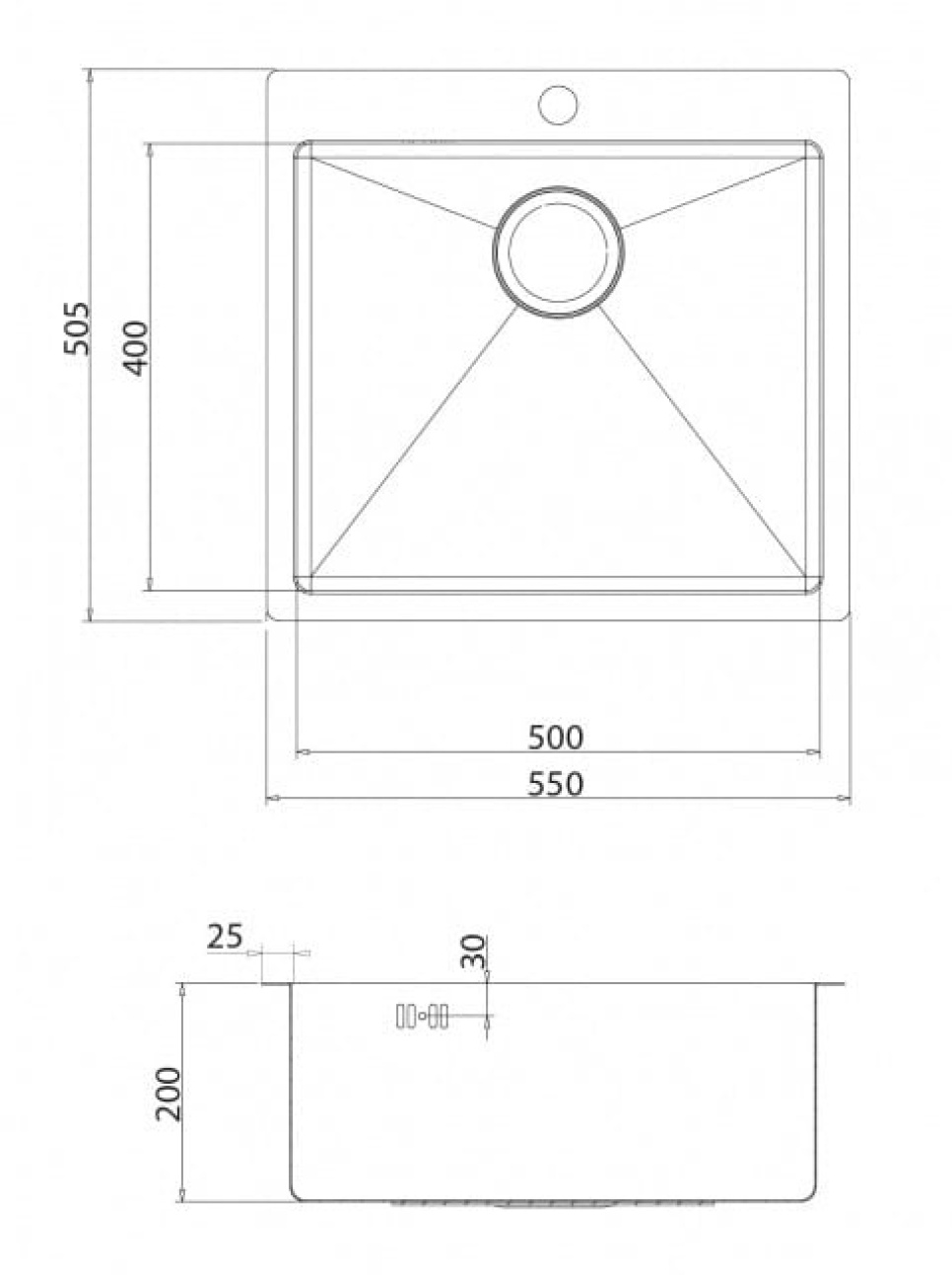 Zlewozmywak ze stali nierdzewnej 550 x 505 mm Zlewozmywak ze stali nierdzewnej 550 x 505 mm