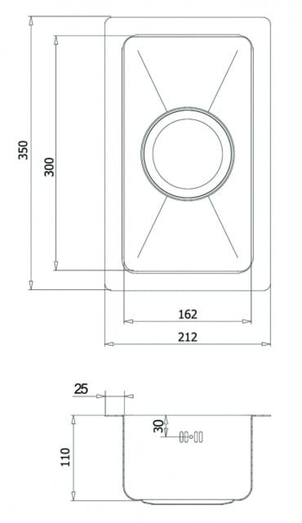 Zlew ze stali nierdzewnej 212 x 350 mm Zlew ze stali nierdzewnej 212 x 350 mm
