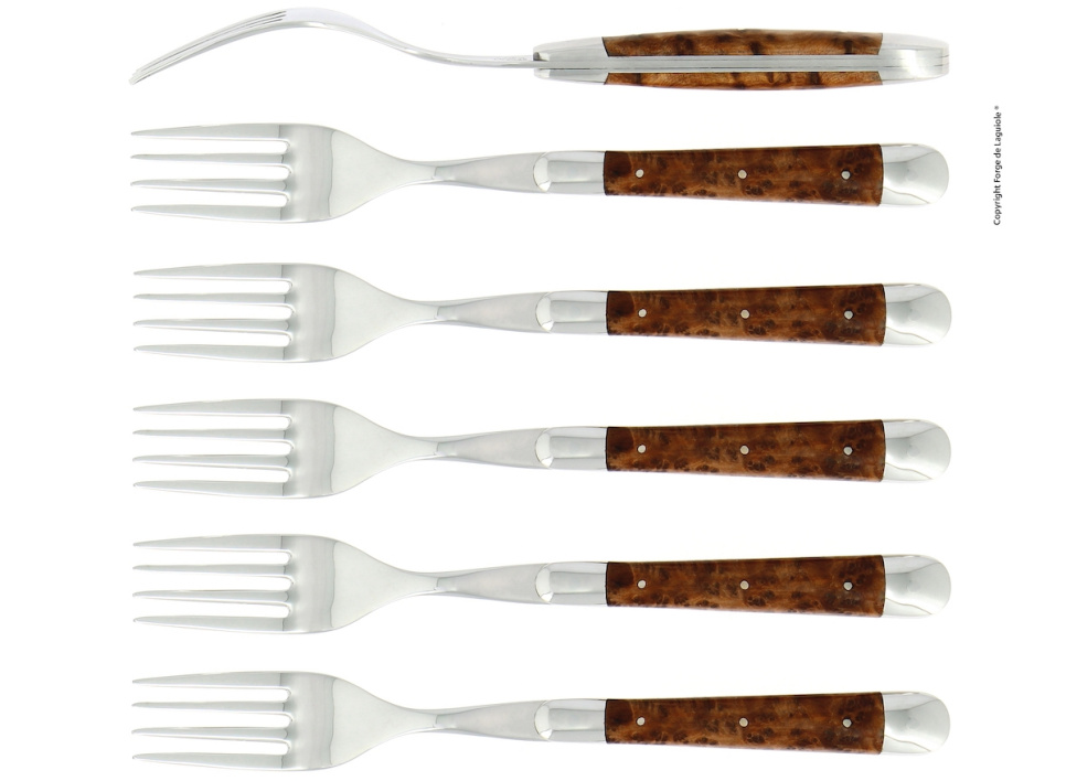 Sześć widelców, uchwyt Tuja, polerowany, Tradition - Forge de Laguiole w grupie Nakrycie stołu / Sztućce / Widelce w The Kitchen Lab (1446-15871)