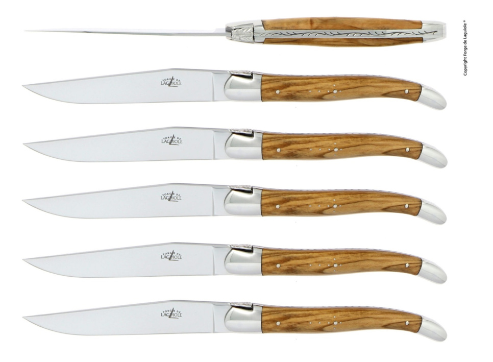 Zestaw 6 noży jadalnych, rączka z drewna oliwnego - Forge de Laguiole w grupie Nakrycie stołu / Sztućce / Noże w The Kitchen Lab (1446-26107)