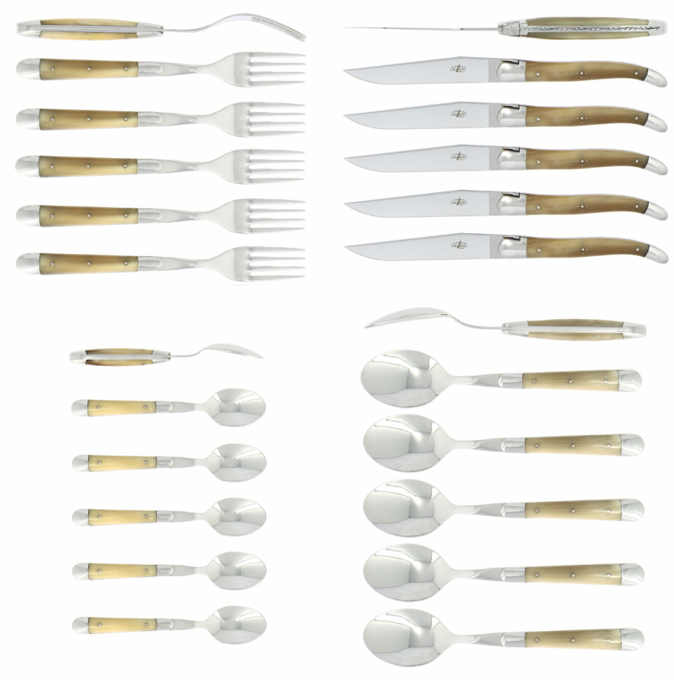 Zestaw sztućców 03, rękojeści z jasnego rogu, polerowane, Tradition - Forge de Laguiole w grupie Nakrycie stołu / Sztućce / Sztućce w The Kitchen Lab (1446-32855)