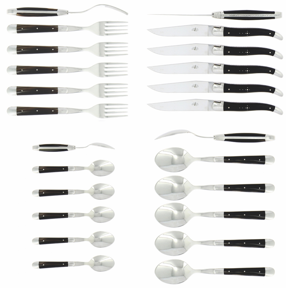 Zestaw sztućców 03, rękojeści Dark Horn, polerowane, Tradition - Forge de Laguiole w grupie Nakrycie stołu / Sztućce / Sztućce w The Kitchen Lab (1446-32856)