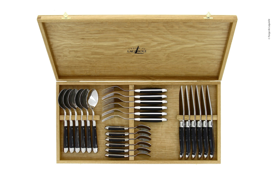 Zestaw sztućców 03, rękojeści Dark Horn, polerowane, Tradition - Forge de Laguiole